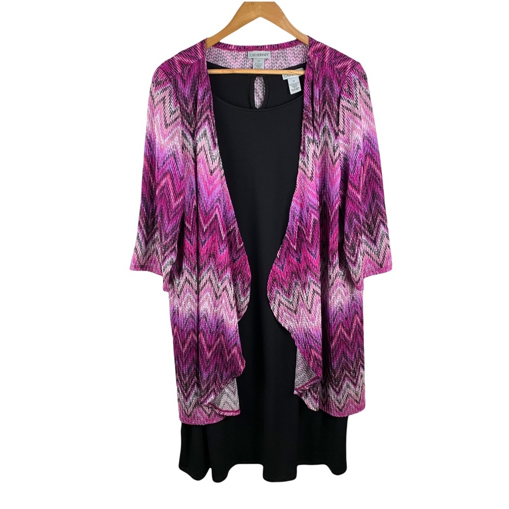 Catherines 2-Piece Set Black Sleeveless Dress & Chevron Jacket Size 2X. NWT - Picture 2 of 14
